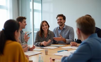 Group of people participating in a communication exercise.