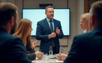 Business leader addressing a team meeting.